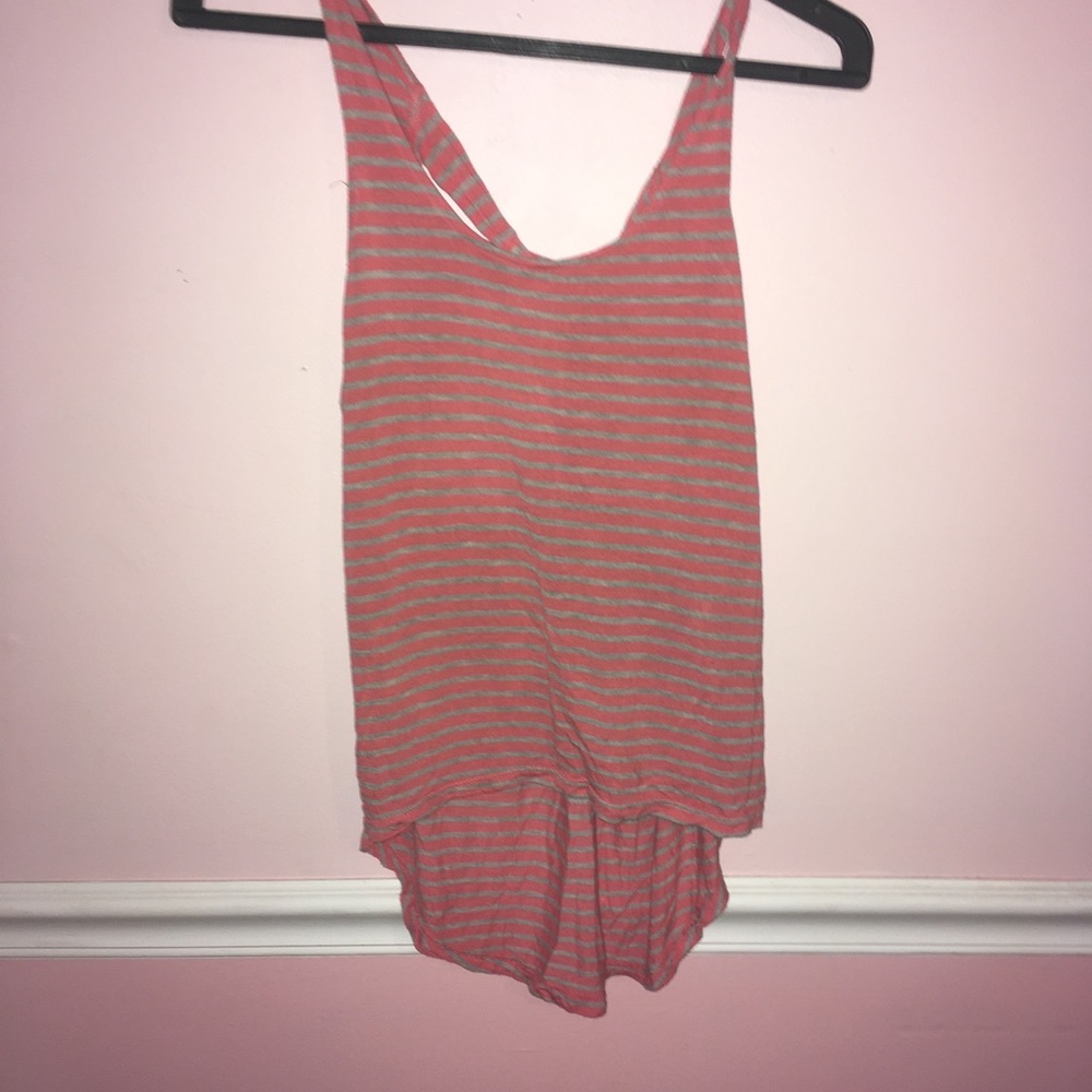 Gray and pink tank top with cross back detail